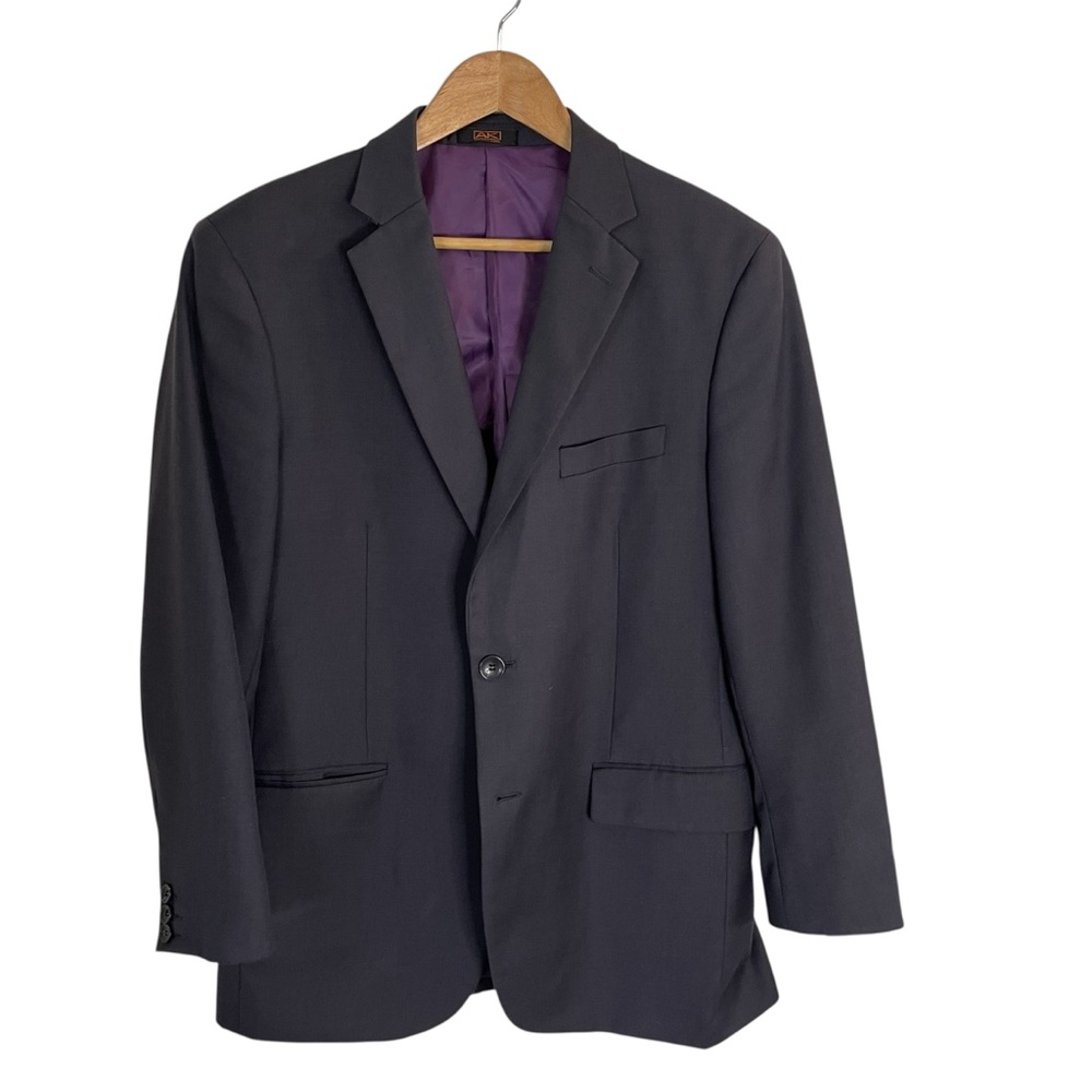 Apollo King Charcoal Suit Jacket with Purple Lining Size 40R wool old money
